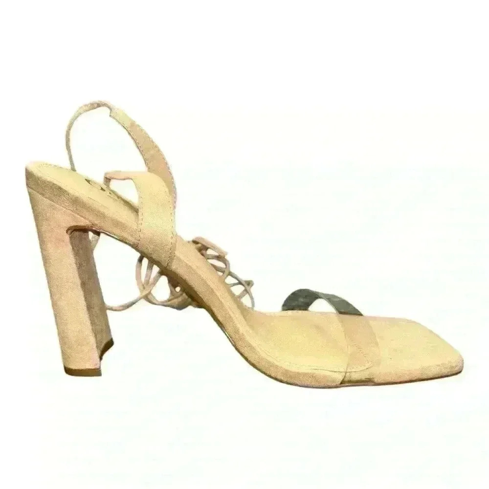 Olivia Jaymes Nude Lace Up Heels size 8.5 beautiful! - Picture 3 of 9